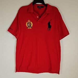 Polo Ralph Lauren Polo Shirt Big Pony Crest Red Men LG Classic Fit Logo Sleeve